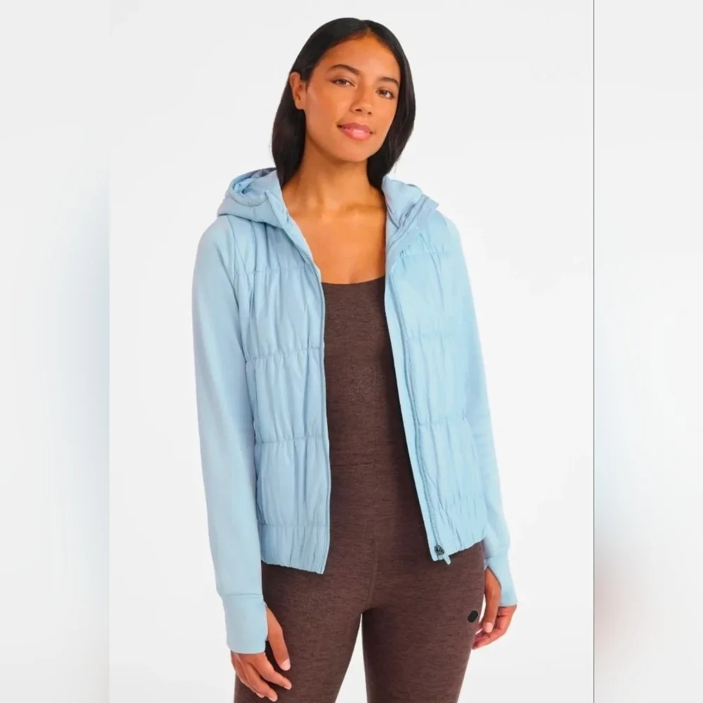 Womens Avia SkyBlue Quilted Jogger Athletic Light weight Coat Jacket Hooded - Picture 2 of 11